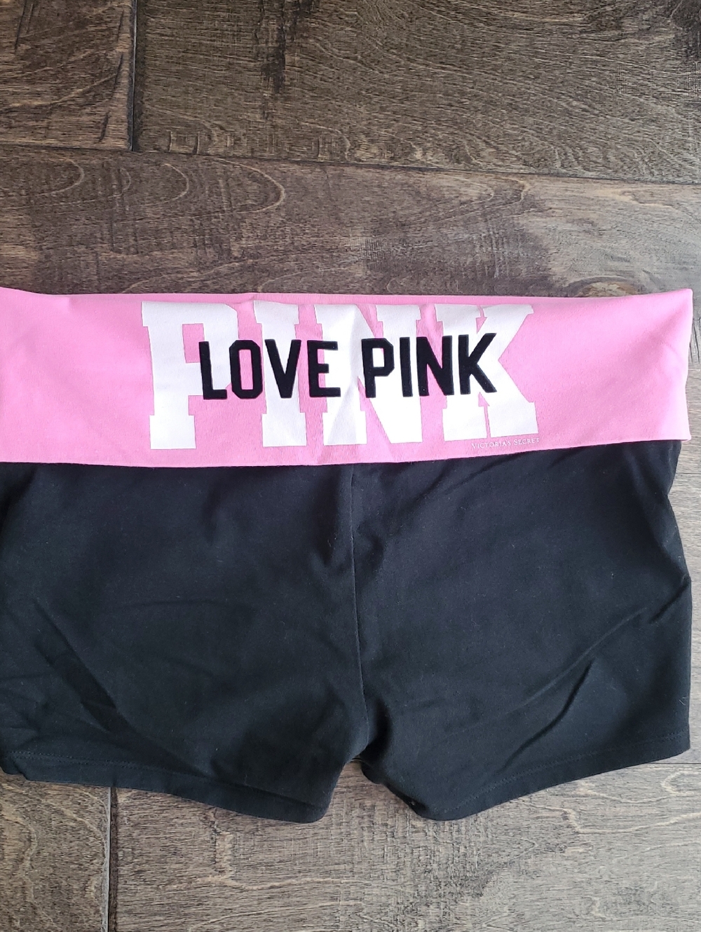 PINK Victoria's Secret Black Shorts with Pink Fold-Over Waistband